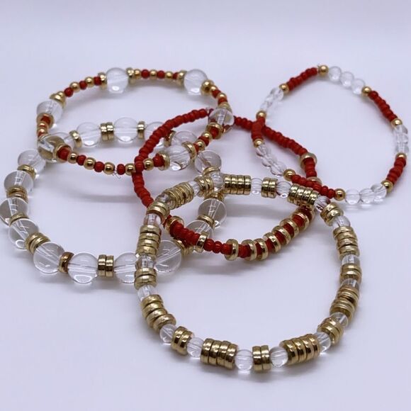 Wool + Pepper Co. Gold & Red Bracelet Stack (5) - Picture 3 of 6